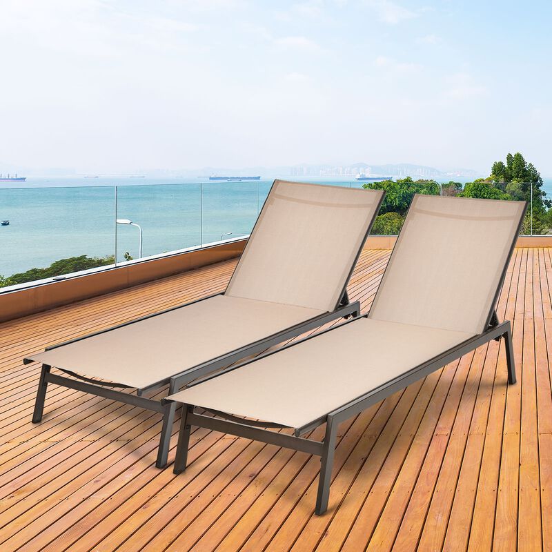 Outdoor Reclining Chaise Lounge Chair with 6-Position Adjustable Back