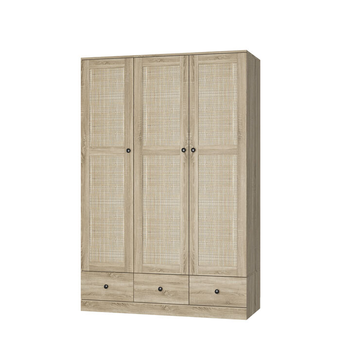 FUFU&GAGA Natural Wood Wardrobe with Shelves, Drawers, and Hanging Space, (47.2" W x 18.9" D x 70.9" H)，Brown