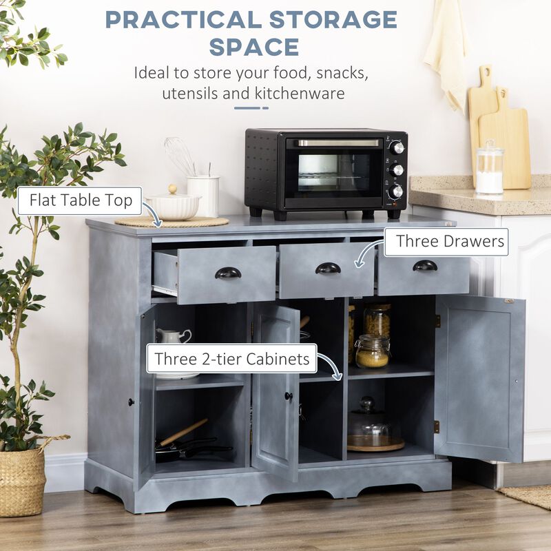Blue Kitchen Storage: Sideboard Buffet with 3 Drawers & 3 Cabinets