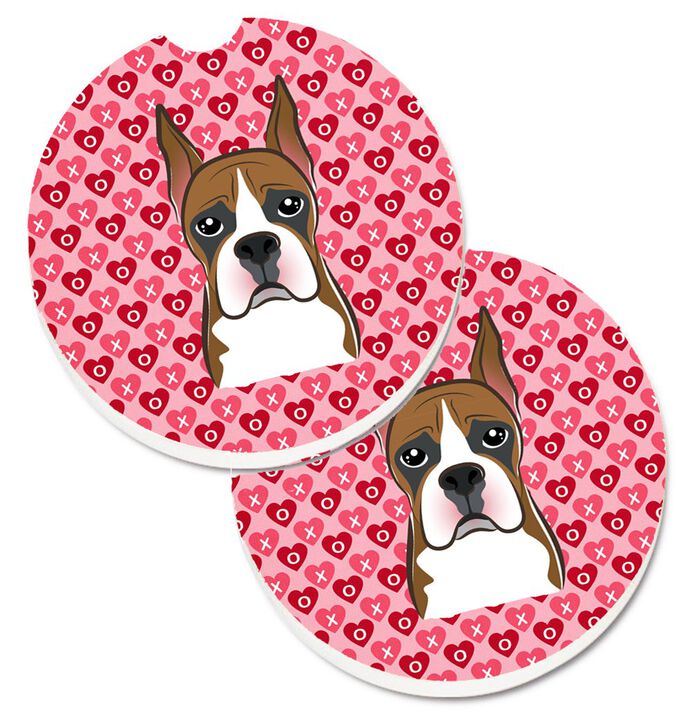 Caroline's Treasures Boxer Hearts Set of 2 Cup Holder Car Coasters, 2.56, Multicolor