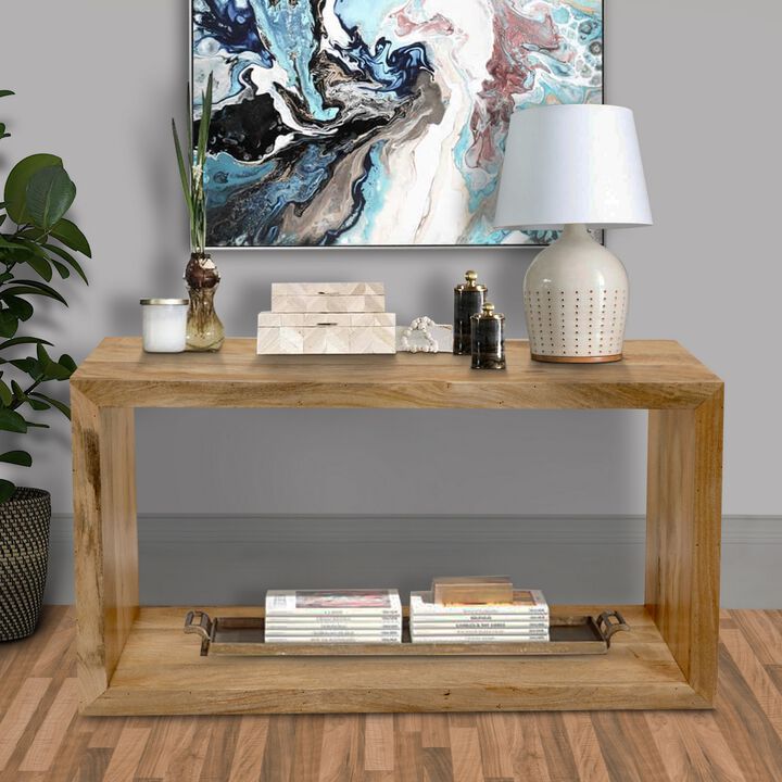 Keli 52 Inch Mango Wood Sideboard Console Table, Open Cube, 1 Shelf, Natural Brown-Benzara