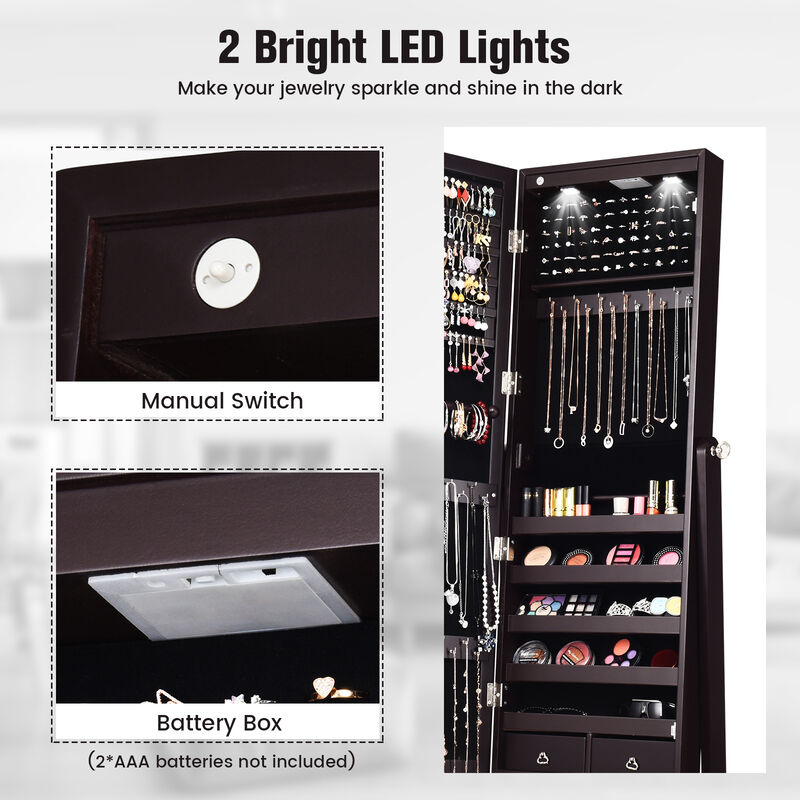 Lockable Mirrored Jewelry Cabinet with Stand and Led Lights