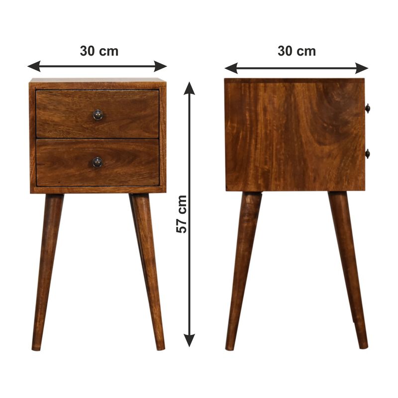 Mini 2 Drawer Chestnut Solid Wood NightStand