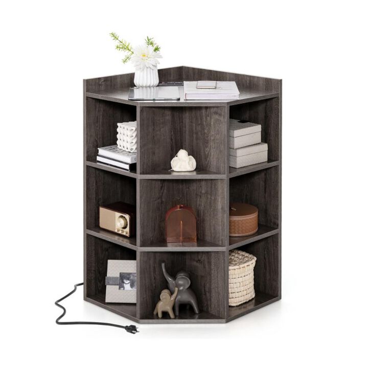 3-Tier Corner Cabinet with Charging Station for Bedroom