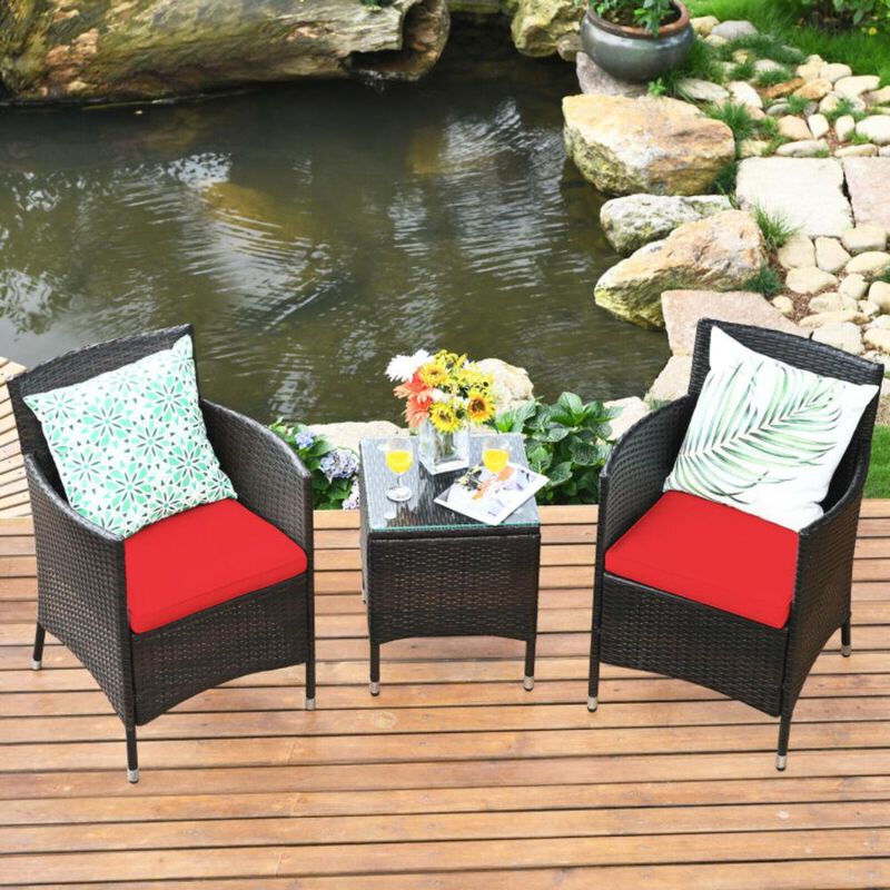 Hivvago 3 Pieces Ergonomic Wicker Patio Conversation Set