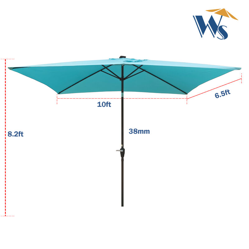 Solar LED Patio Umbrella: Crank, Tilt, 10x6.5 ft