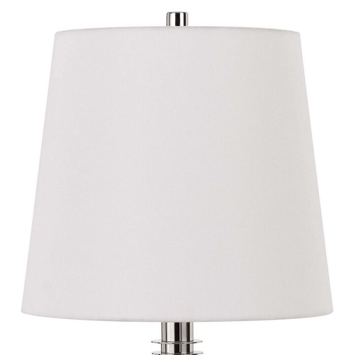 Table Lamp with Textured Glass Ball Accent, White and Chrome-Benzara