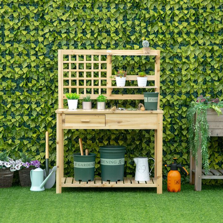 Natural Garden Helper: Wooden Potting Bench with Shelves and Drawer