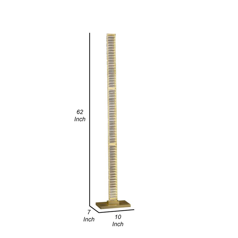 Lizy 62 Inch Floor Lamp with Crystal, LED Metal Frame, Antique Brass - Benzara