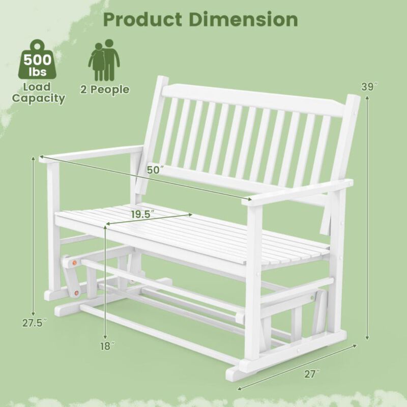 Hivvago 2 Seats Outdoor Glider Bench with Armrests and Slatted Seat-White