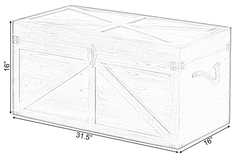 Brown Large Wooden Lockable Trunk Farmhouse Style Rustic Design Lined Storage Chest with Rope Handles