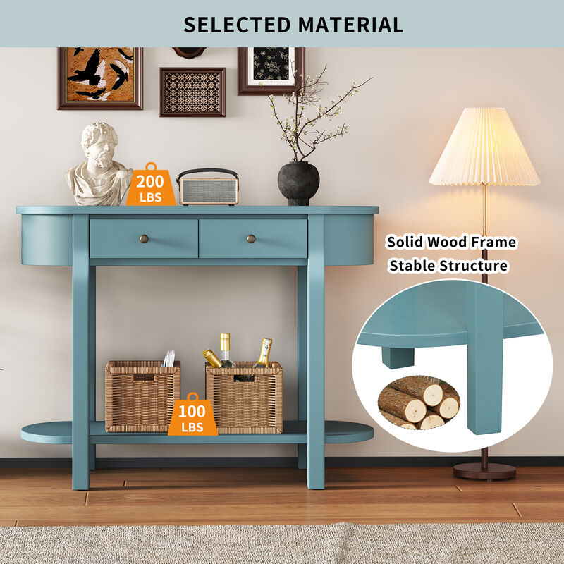 Clihome Elegant Retro Console Table with Curved Design and Smooth Glaze for Entryways, Living Rooms and hallways (Navy)