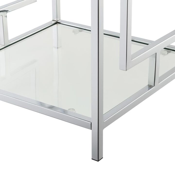 Convenience Concepts Town Square Chrome End Table with Shelf White Faux Marble/Chrome