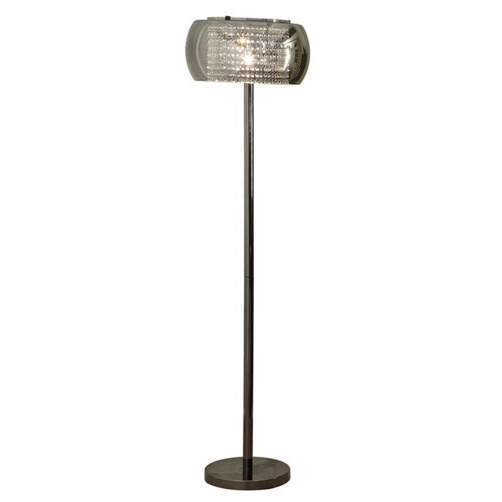 Hana 61 Inch Floor Lamp, Modern Crystal Glass Shade, Metal, Black Nickel-Benzara