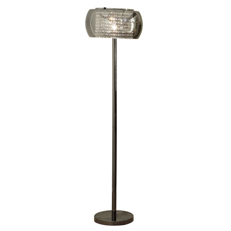 Hana 61 Inch Floor Lamp, Modern Crystal Glass Shade, Metal, Black Nickel-Benzara