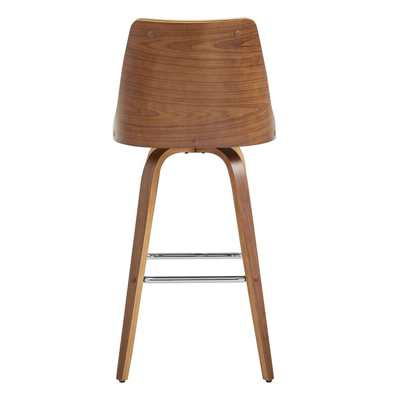 Nolte Swivel Bar Stool in Cream Faux Leather and Walnut Wood