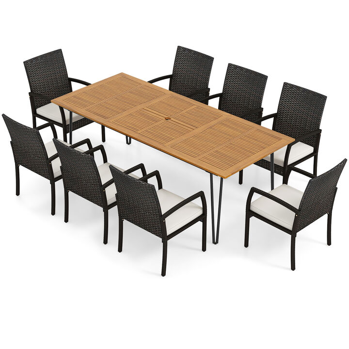 9 Pieces Outdoor Patio Dining Set with Soft Cushions and Square Table