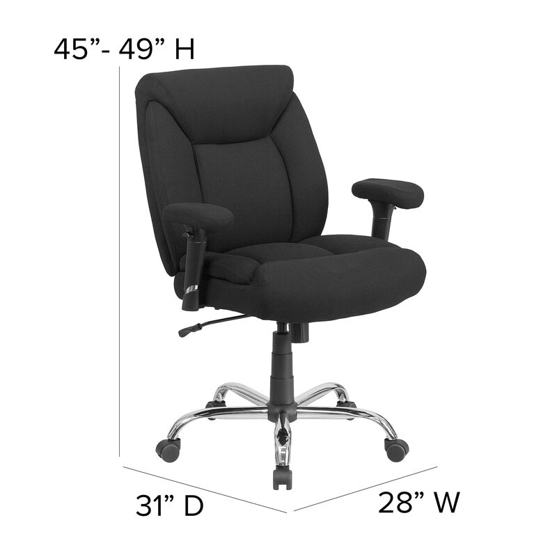 Flash Furniture HERCULES Series 24/7 Intensive Use Big & Tall 500 lb. Rated Black Fabric Executive Ergonomic Office Chair with Loop Arms