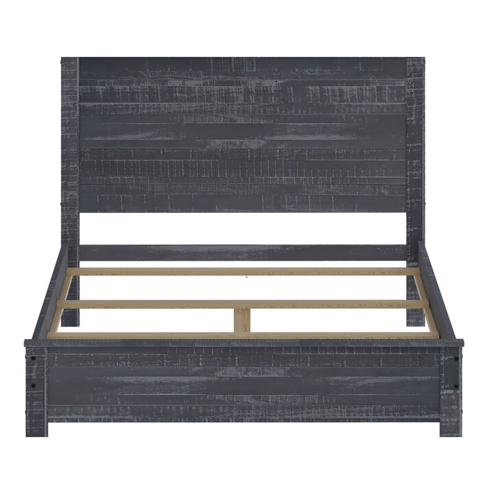 Albany Solid Wood Grey Bed, Modern Rustic Wooden Queen Size Bed Frame Box Spring Needed
