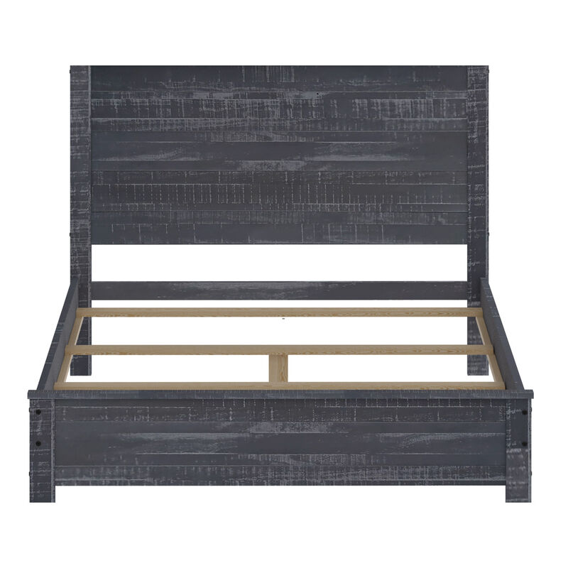 Albany Solid Wood Grey Bed, Modern Rustic Wooden Queen Size Bed Frame Box Spring Needed