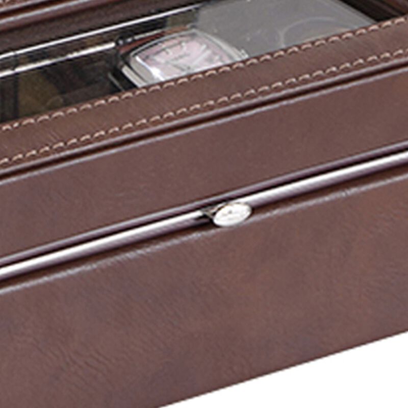 Watch Case with 4 Slots and Removable Cushions, Brown - Benzara