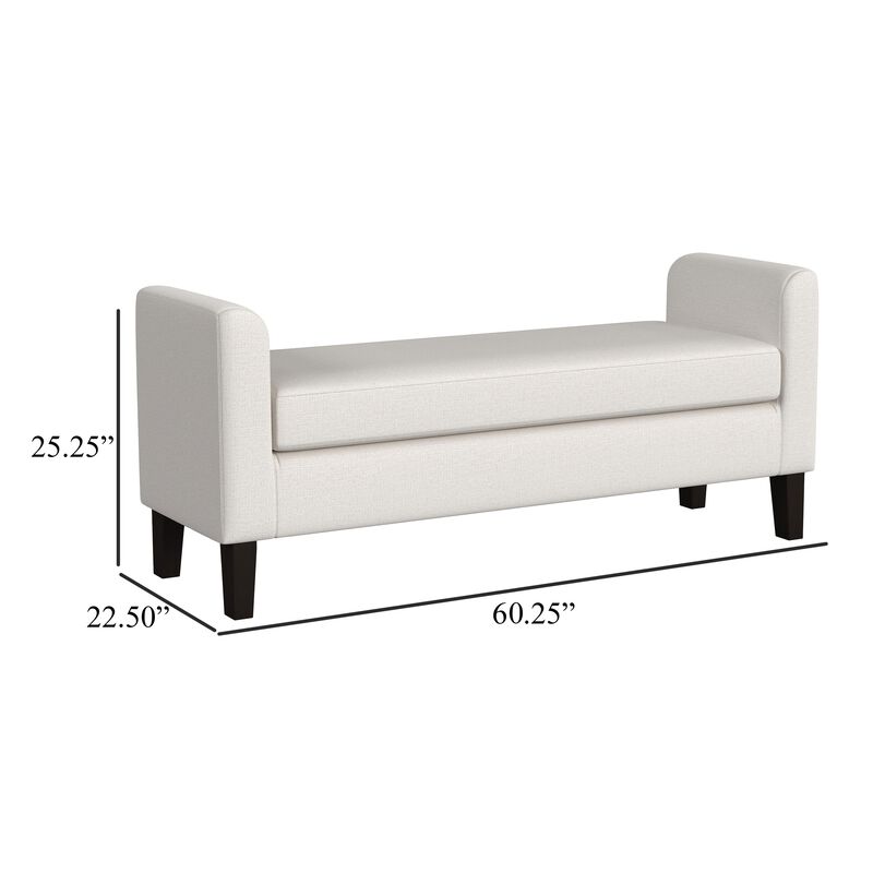 Reyan Accent Bench, Ivory Fabric, Foam Cushions, Black Wood, 60 Inch - Benzara
