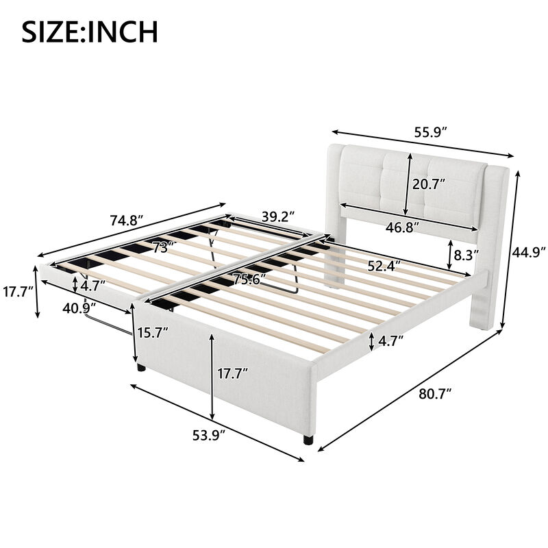 Merax Upholstery Platform Bed with Trundle