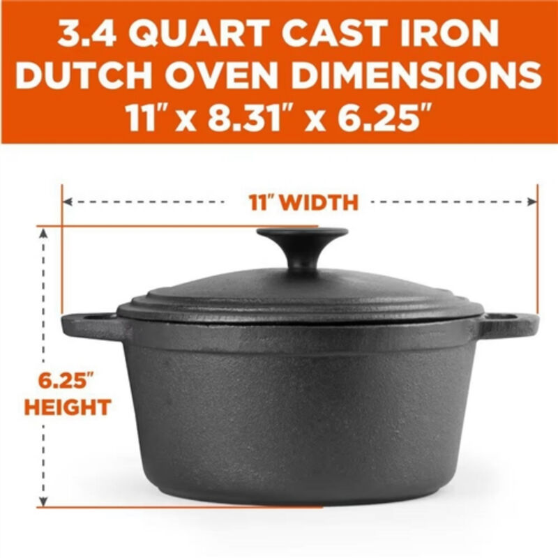 3.4 Quart Pre-Seasonded Cast Iron Dutch Oven with Handles and Lid