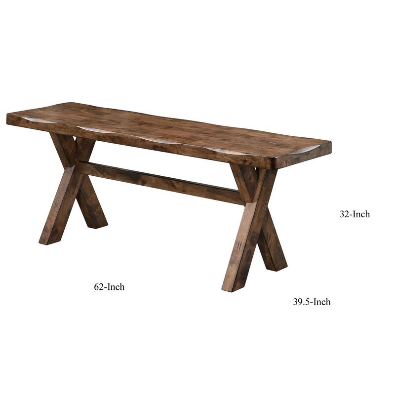 Wooden Trestle Style Base Bench, Brown-Benzara