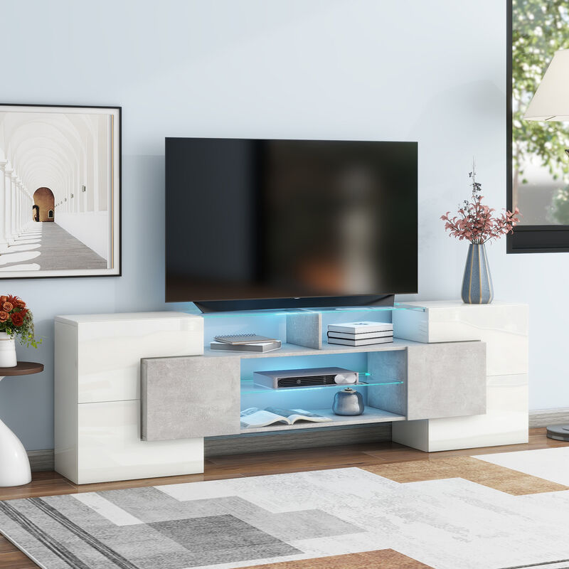 Merax High Gloss Entertainment Center TV Stand Cabinet with LED