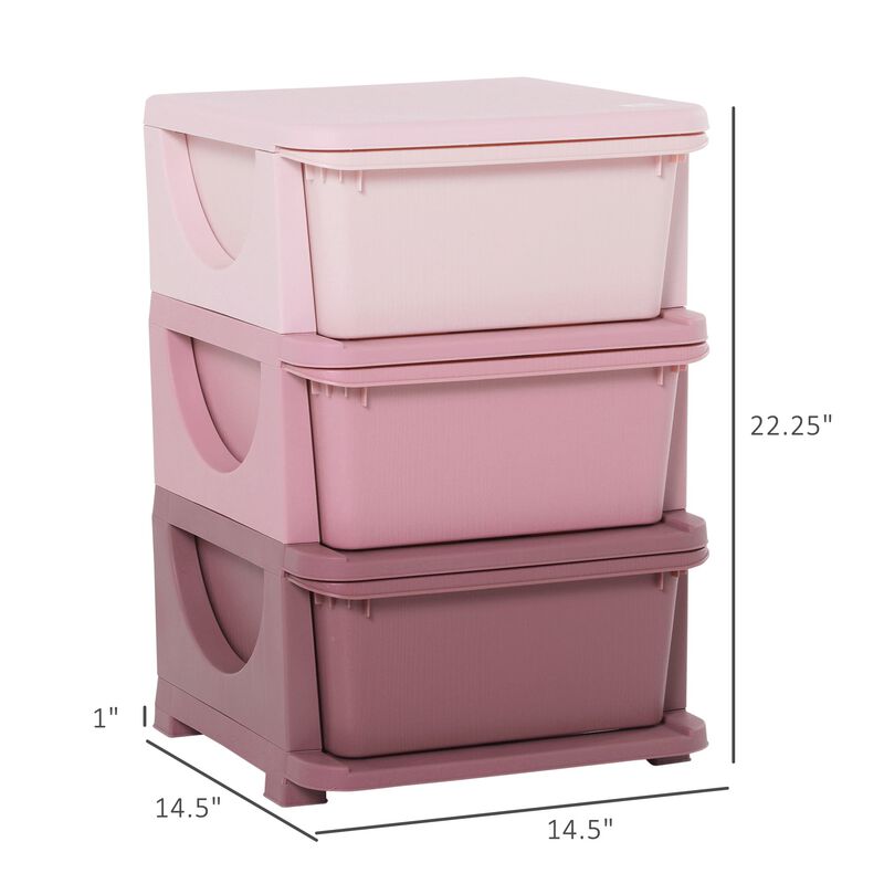 Pink Kids' Dresser: 3-Tier Storage Chest and Toy Organizer