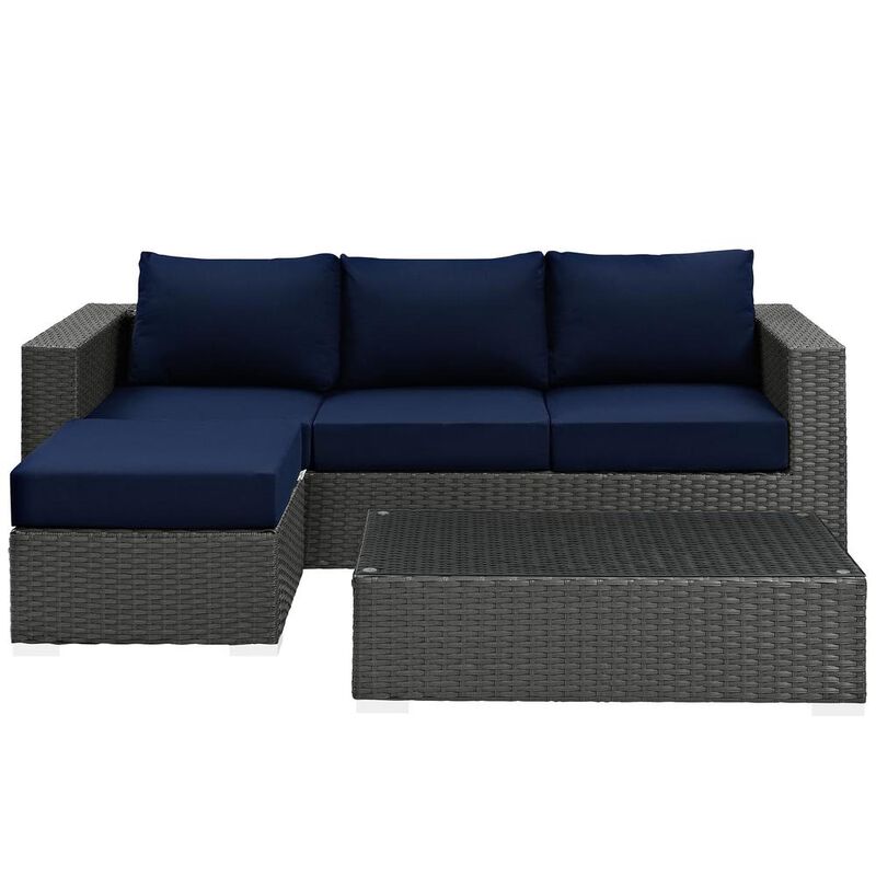 Sojourn 3 Piece Outdoor Patio Sunbrella Sectional Set - Canvas Navy