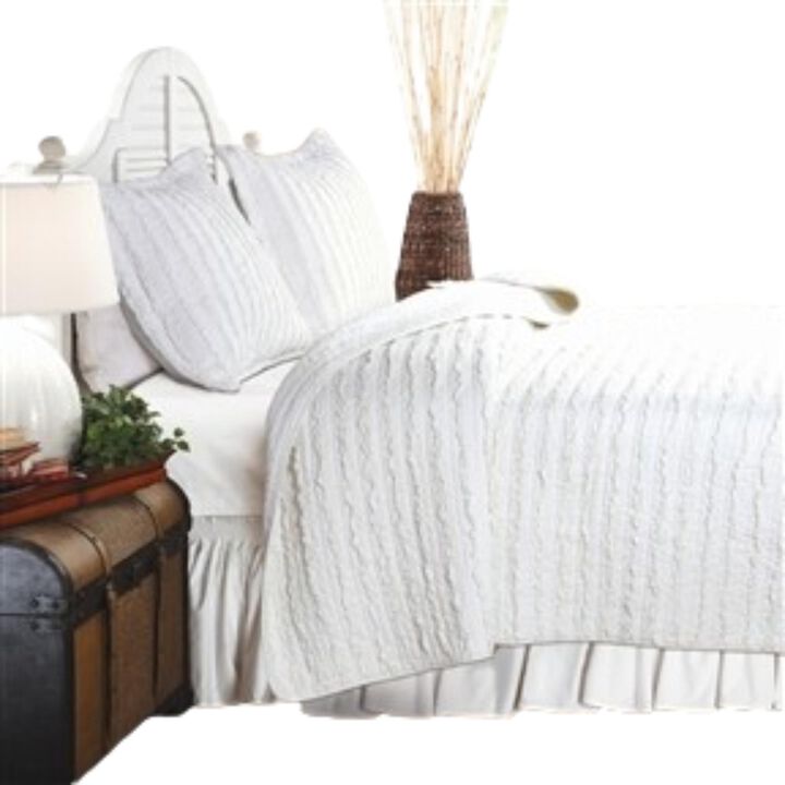 Hivvago Twin Oversized 3-Piece Quilt Set White 100% Cotton Ruffles Pre-Washed