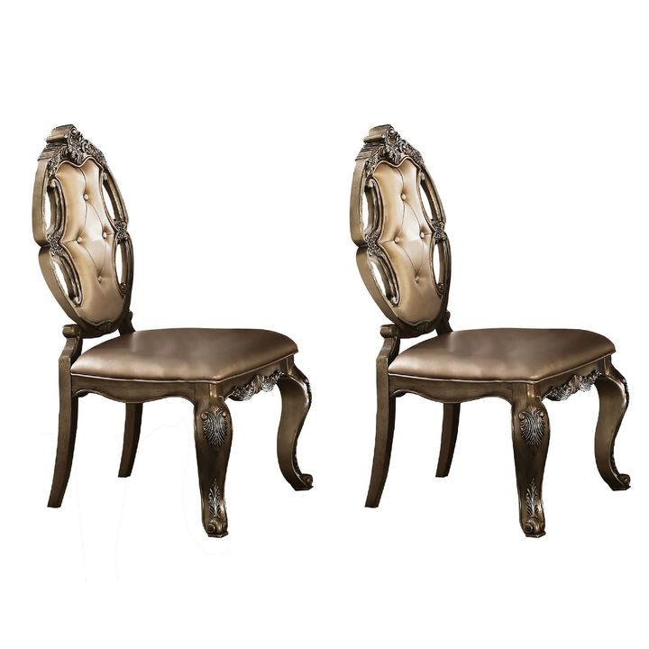 26 Inch Dining Chair, Faux Leather, Set of 2, Champagne Gold-Benzara