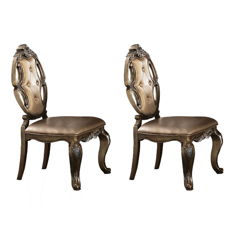 26 Inch Dining Chair, Faux Leather, Set of 2, Champagne Gold-Benzara