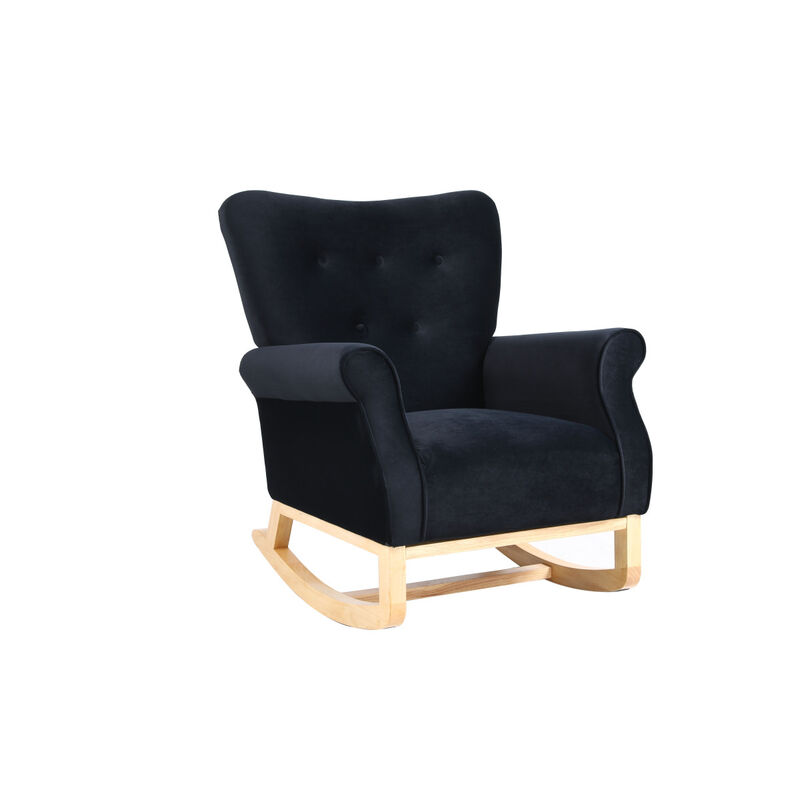 Mid Century Fabric Rocker Chair With Wood Legs And Velvet For Living Room Bedroom