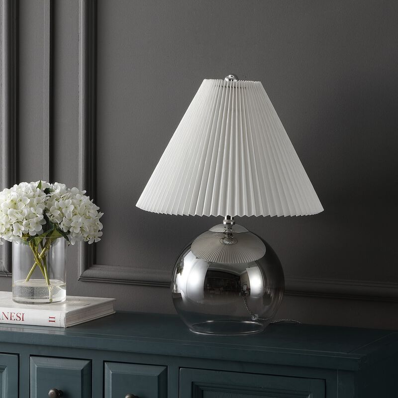 Louisa Mid-Century Modern Round Glass/Iron Pleated Shade LED Table Lamp