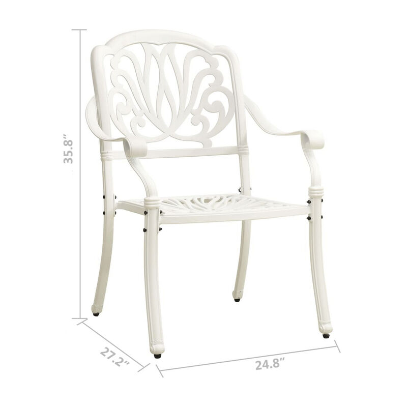 Outdoor Patio Chairs Set of 2, Floral Pattern Backrest, White Aluminum - Benzara