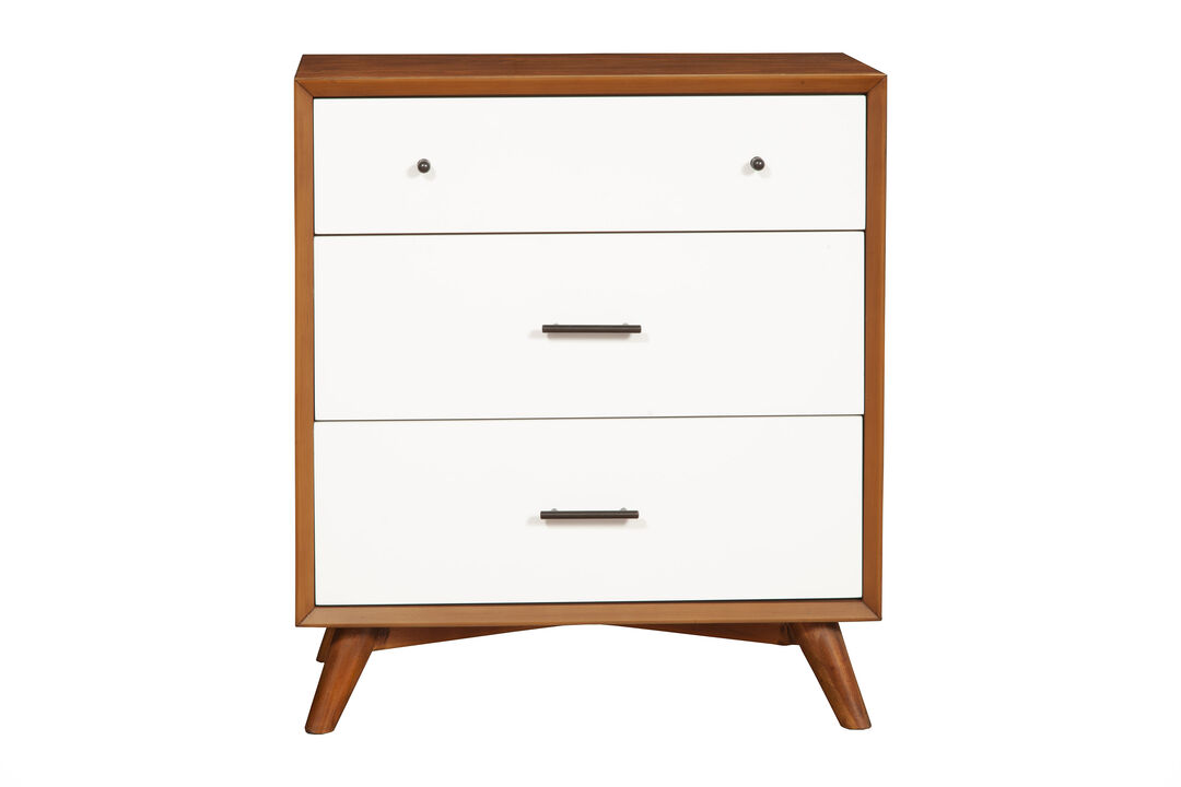 Modern Style Wooden Chest With Three Drawers and Flared Legs, Brown and White-Benzara