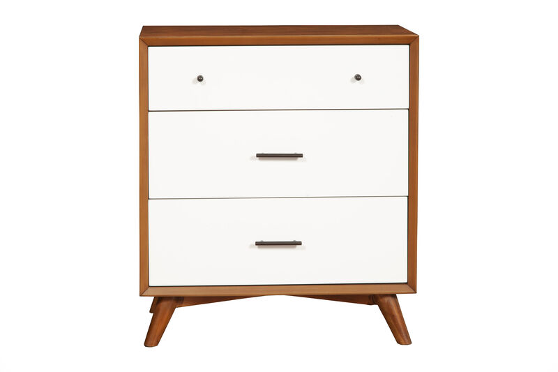 Modern Style Wooden Chest With Three Drawers and Flared Legs, Brown and White-Benzara