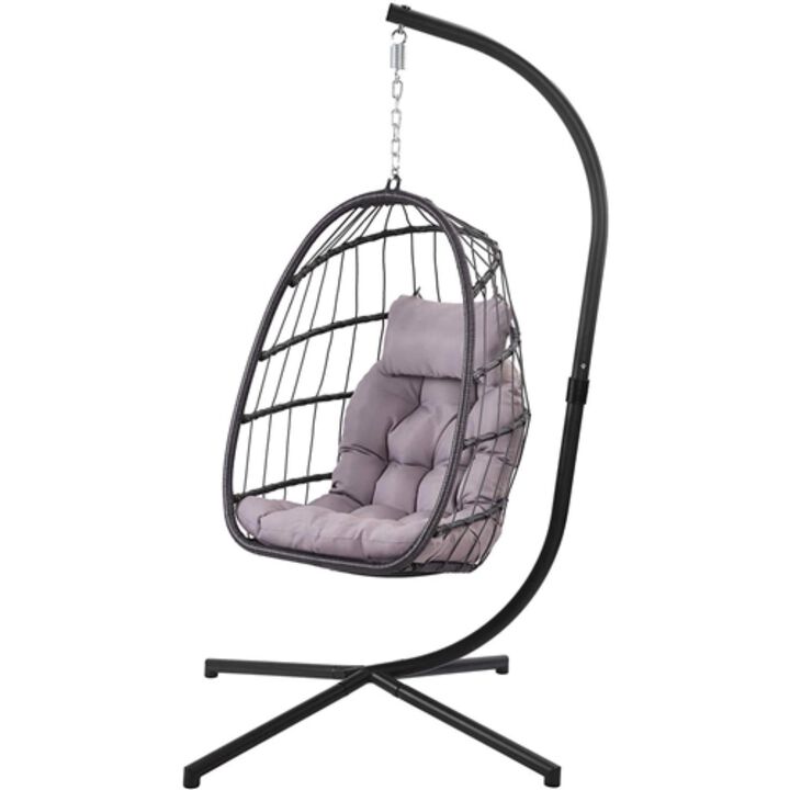 Hivvago Indoor/Outdoor Wicker Rattan Aluminum Frame Swing Egg Chair Hammock