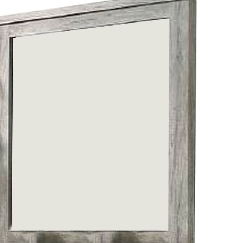 Wall Mirror with Rectangular Frame and Molded Details, Gray-Benzara