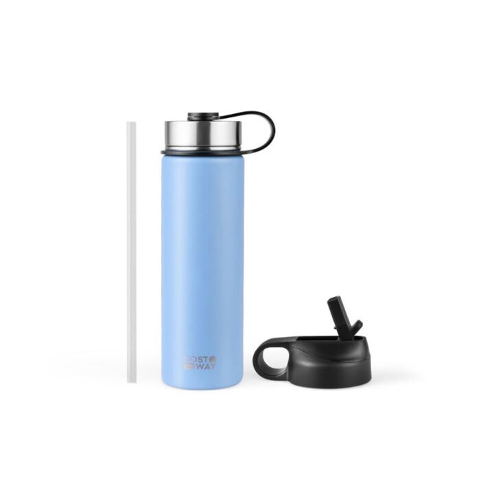 Costway22 Oz Double-walled Insulated Stainless Steel Water Bottle with 2 Lids and Straw