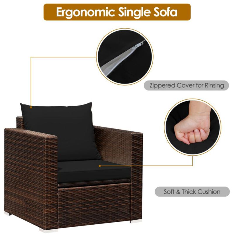 Hivvago 3 Pieces Patio Conversation Rattan Furniture Set with Cushion
