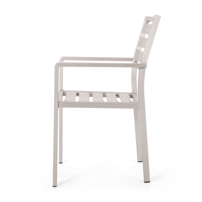 Niko Outdoor Dining Chair Set of 2, Open Slat Design, Metal, Silver Finish - Benzara
