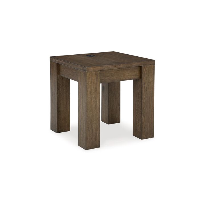 Wain Side End Table, Wireless Charging, Rectangular 24 Inch Brown Wood - Benzara