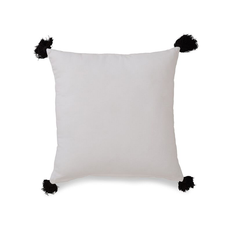 Square Accent Throw Pillow, 20 Inch Dobby Woven White Cotton, Tassels - Benzara