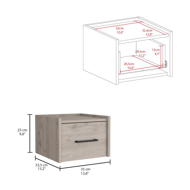 Streamdale Floating Nightstand, Wall Mount, Single Drawer, Handle, Light Grey