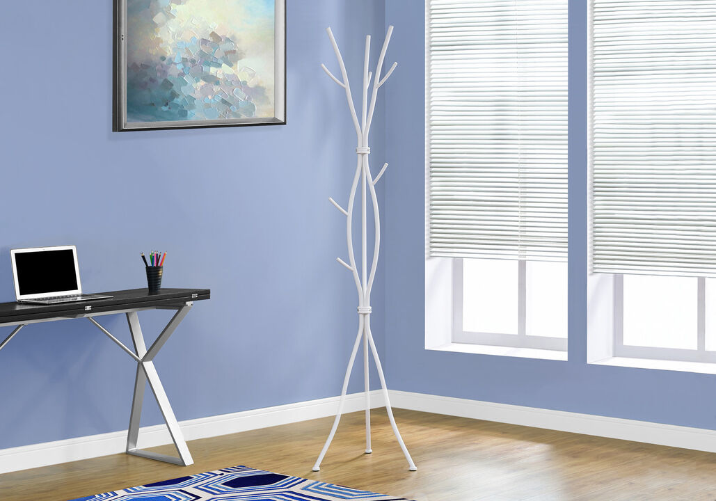 Monarch Specialties I 2063 Coat Rack, Hall Tree, Free Standing, 11 Hooks, Entryway, 74"H, Bedroom, Metal, White, Contemporary, Modern