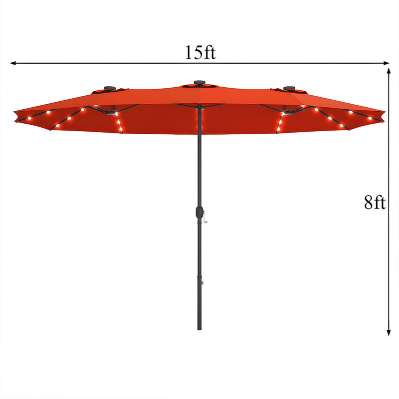 15 Ft Patio LED Crank Solar Powered 36 Lights  Umbrella without Weight Base
